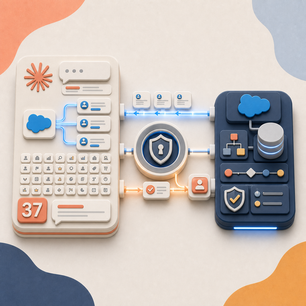 Zwei verbundene Plattformmodule für Claude und Salesforce mit einem kontrollierten Daten- und Aktionsfluss